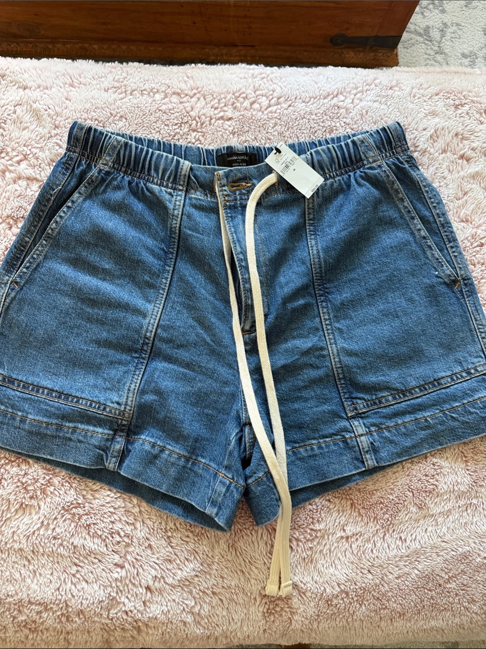 Banana Republic Washed Blue Denim Drawstring Shorts